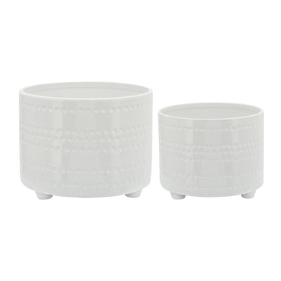 S/2 DOTTED FOOTED PLANTERS 10/12" , WHITE - Al Rugaib Furniture