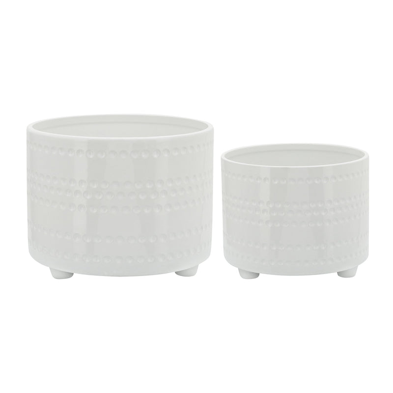 S/2 DOTTED FOOTED PLANTERS 10/12" , WHITE - Al Rugaib Furniture