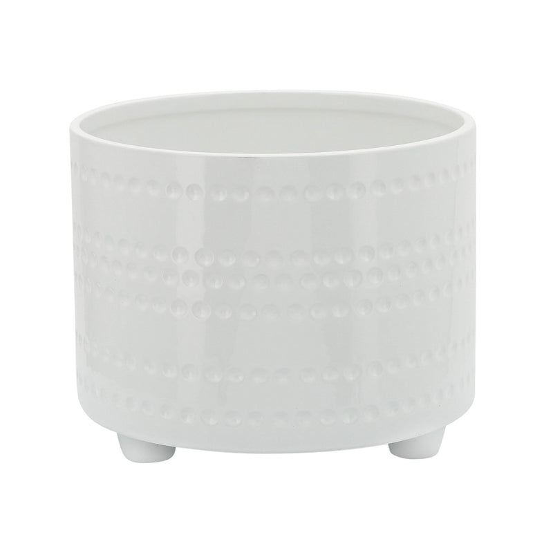 S/2 DOTTED FOOTED PLANTERS 10/12" , WHITE - Al Rugaib Furniture