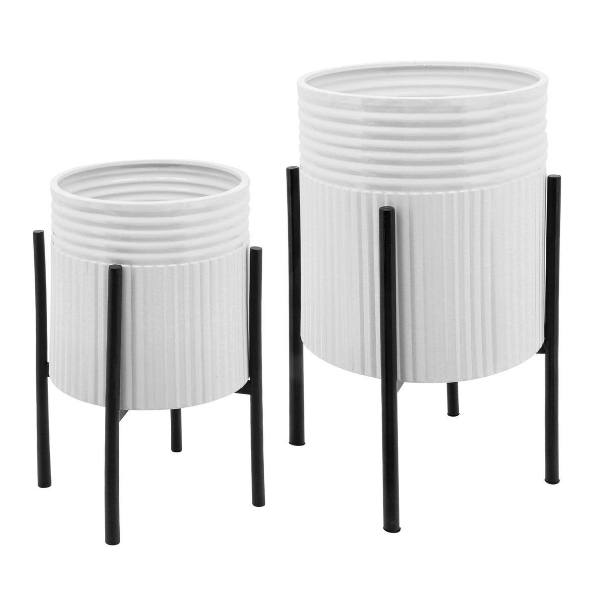 S/2 DUNES PLANTER ON METAL STAND, WHT/BLK Outdoor Planters| Sagebrook Home