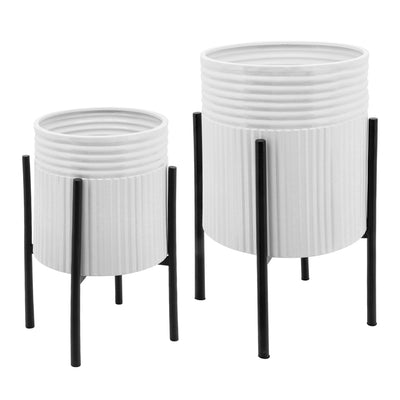 S/2 DUNES PLANTER ON METAL STAND, WHT/BLK - Al Rugaib Furniture