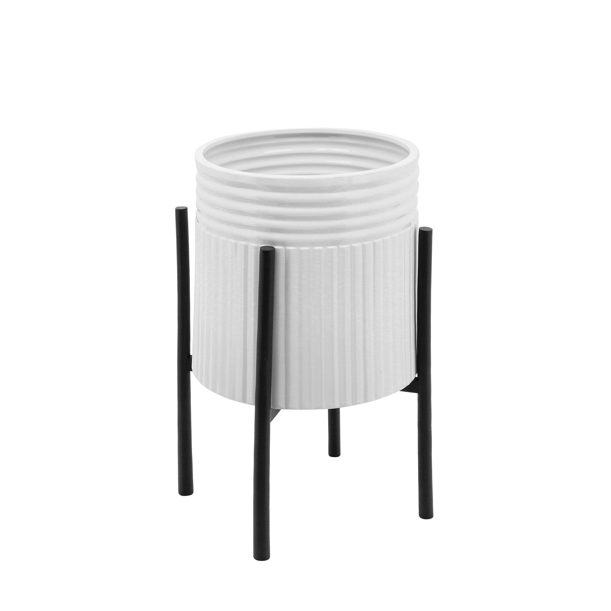 S/2 DUNES PLANTER ON METAL STAND, WHT/BLK Outdoor Planters| Sagebrook Home