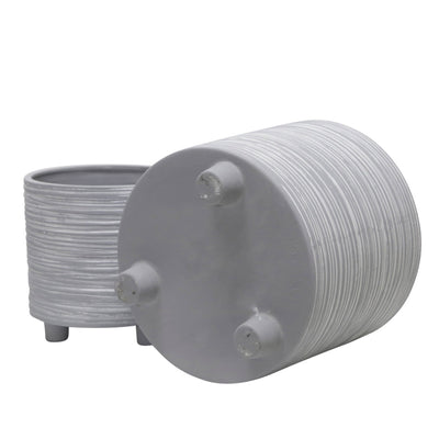 S/2 FOOTED PLANTER W/ LINES 6/8", GRAY - Al Rugaib Furniture