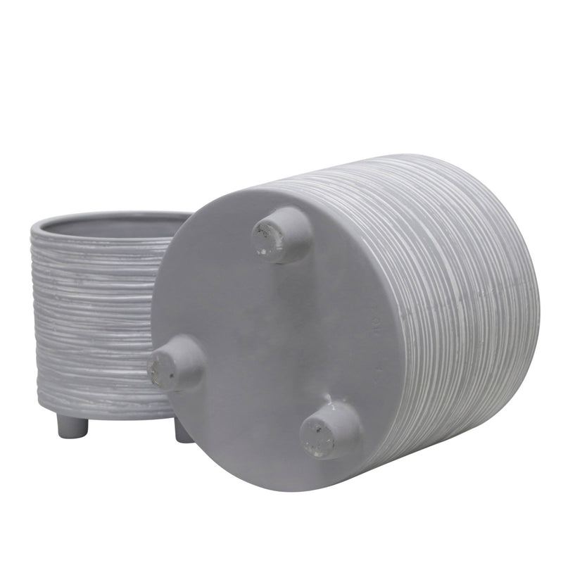 S/2 FOOTED PLANTER W/ LINES 6/8", GRAY - Al Rugaib Furniture