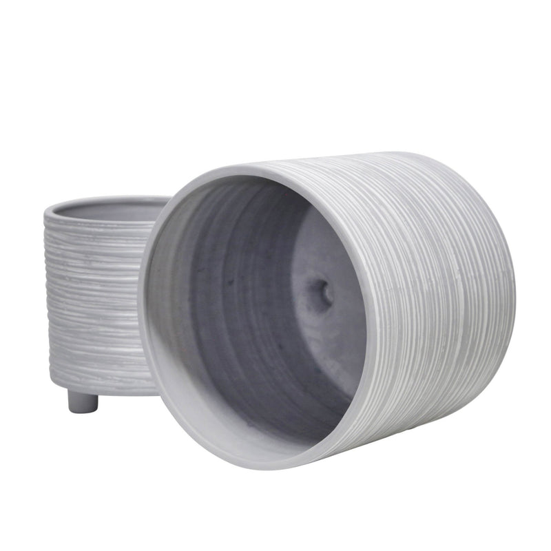 S/2 FOOTED PLANTER W/ LINES 6/8", GRAY - Al Rugaib Furniture