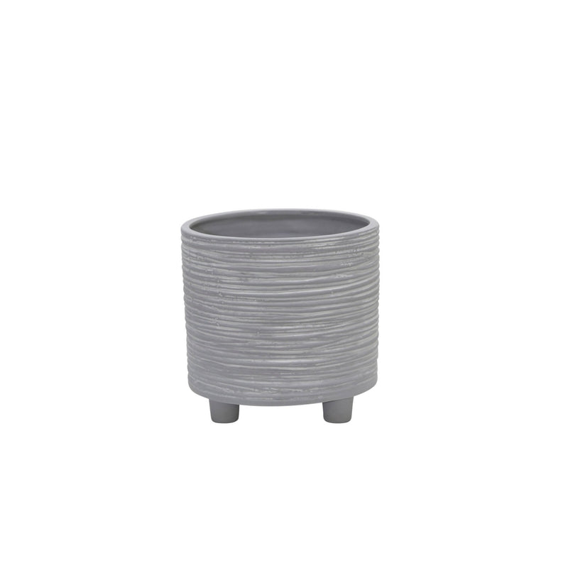 S/2 FOOTED PLANTER W/ LINES 6/8", GRAY - Al Rugaib Furniture