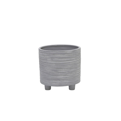S/2 FOOTED PLANTER W/ LINES 6/8", GRAY - Al Rugaib Furniture