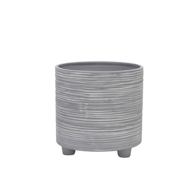 S/2 FOOTED PLANTER W/ LINES 6/8", GRAY - Al Rugaib Furniture