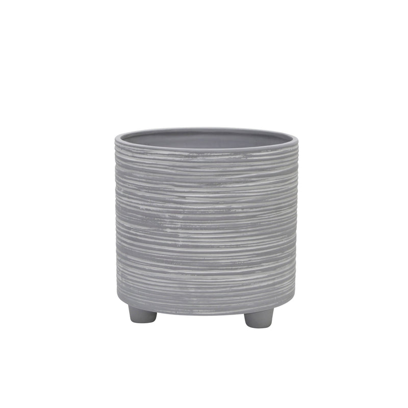 S/2 FOOTED PLANTER W/ LINES 6/8", GRAY - Al Rugaib Furniture