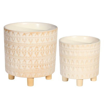 S/2 FOOTED PLANTERS 9/6", ABSTRACT WHITE - Al Rugaib Furniture