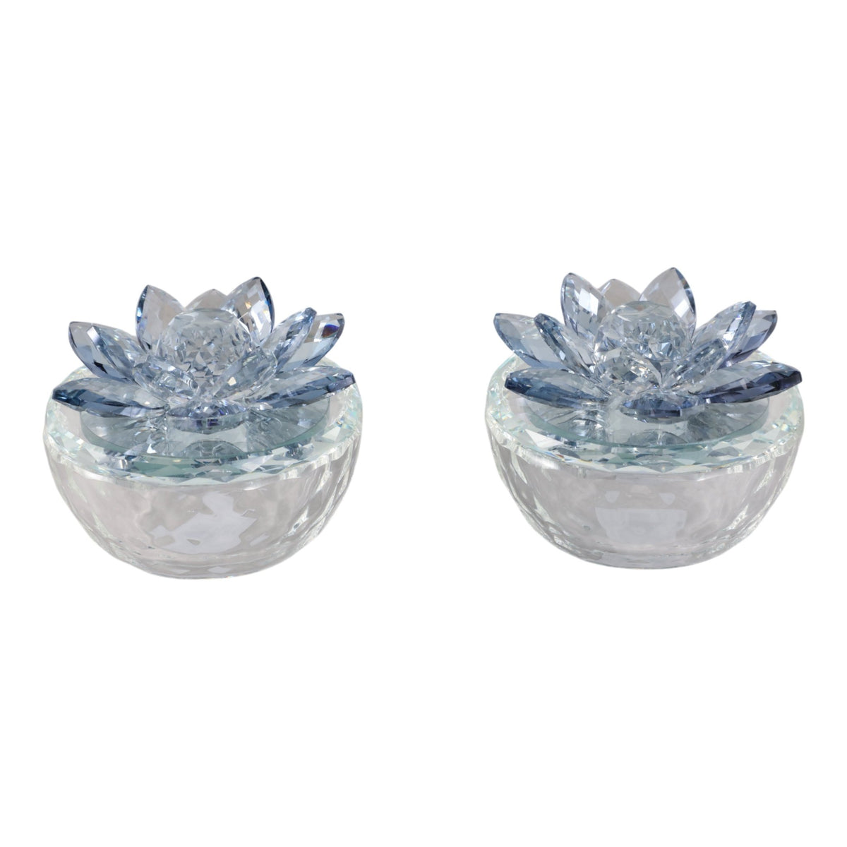 S/2 Glass Trinket Box Clear W/lt Blue Lotus Top Box| Sagebrook Home