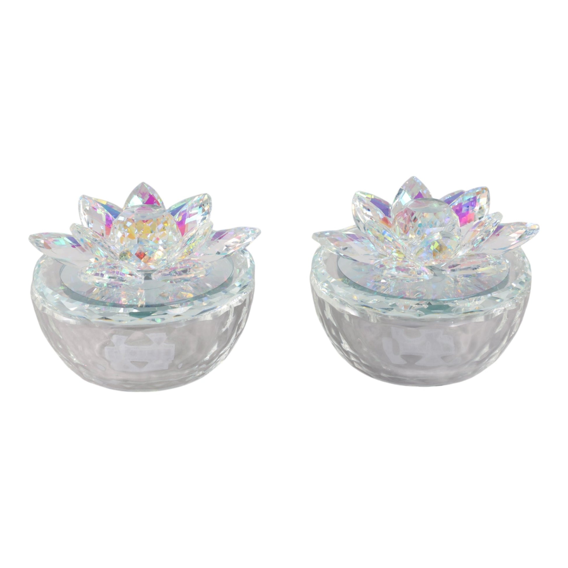 S/2 Glass Trinket Box Clear W/rainbow Table Decors| Sagebrook Home