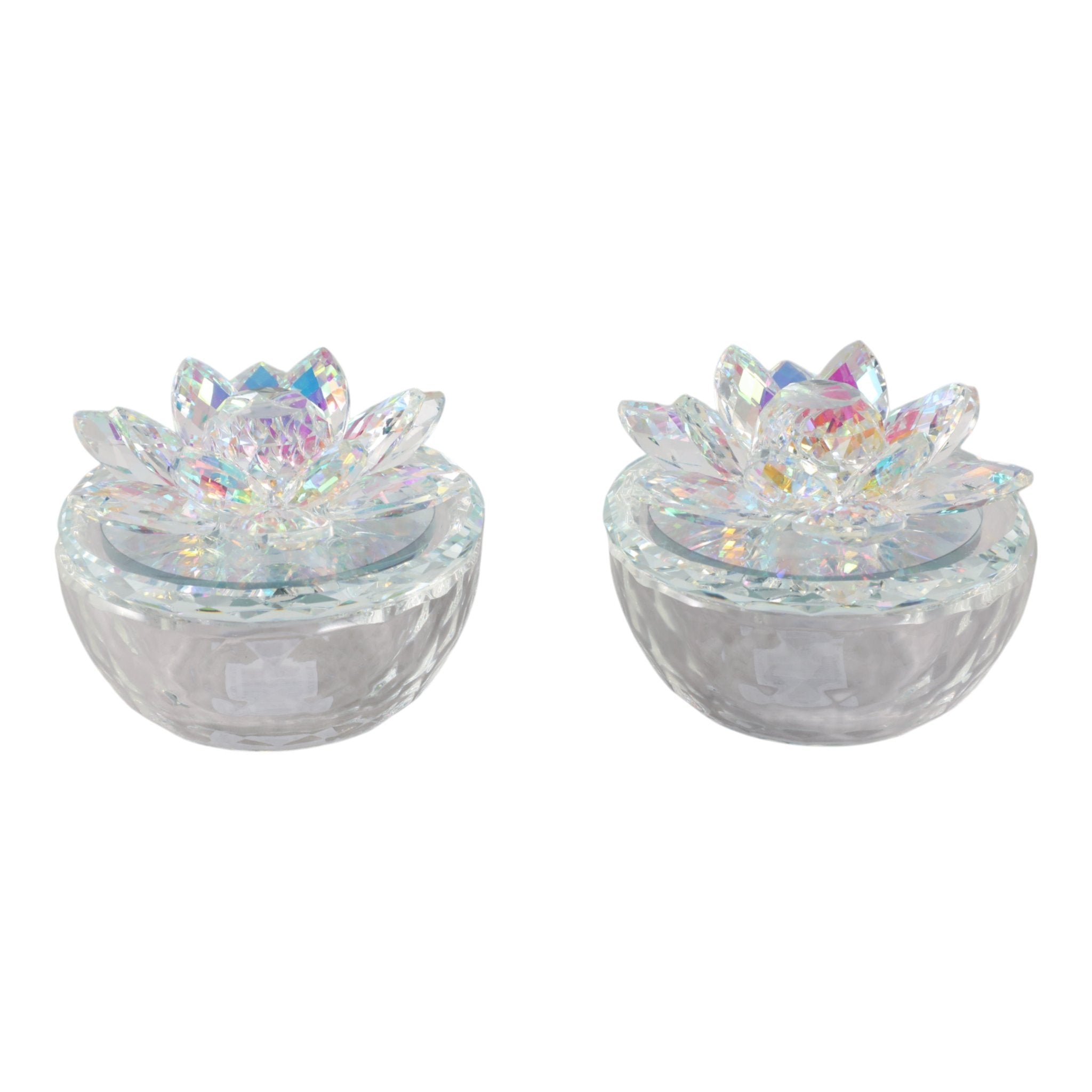 S/2 Glass Trinket Box Clear W/rainbow Table Decors| Sagebrook Home