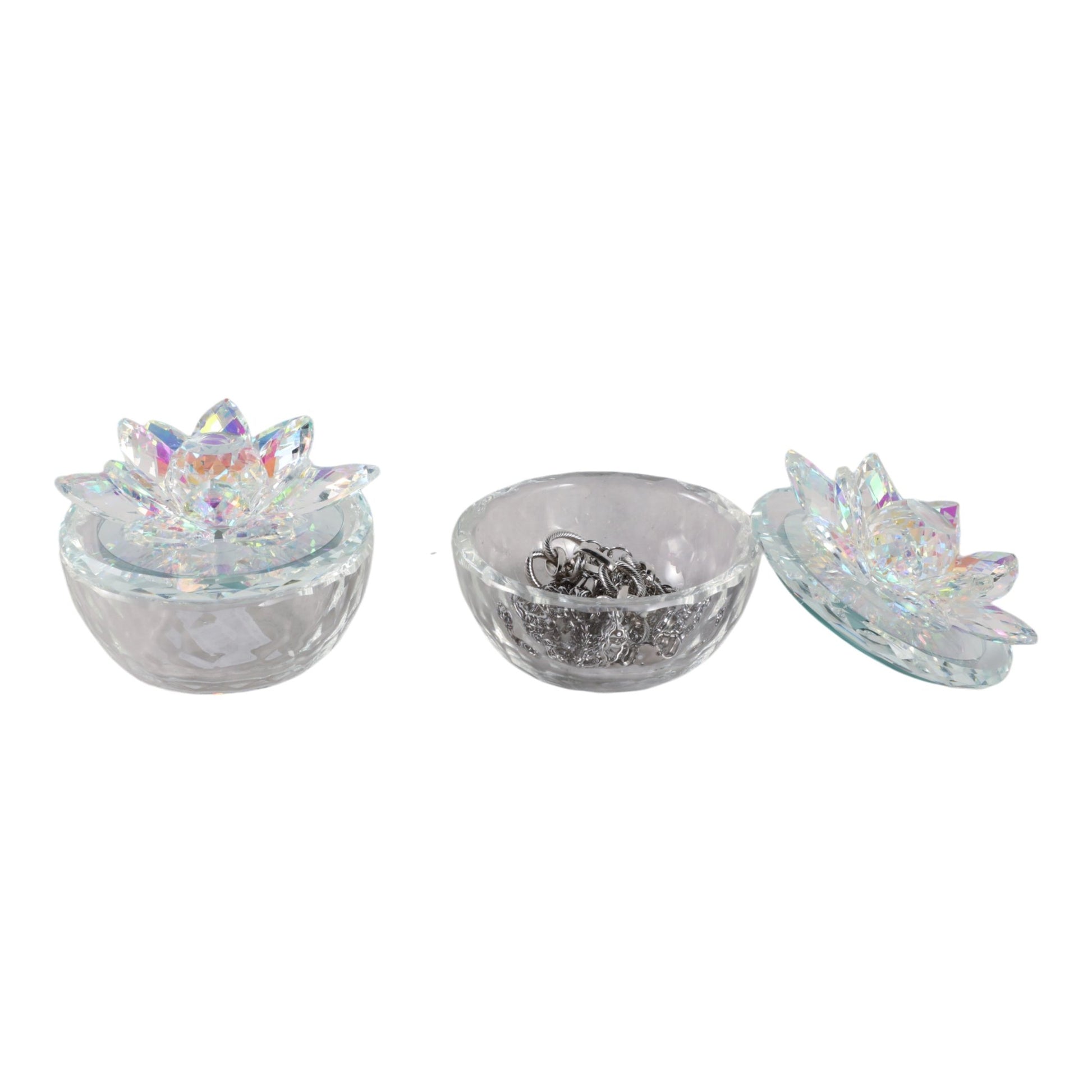 S/2 Glass Trinket Box Clear W/rainbow Table Decors| Sagebrook Home