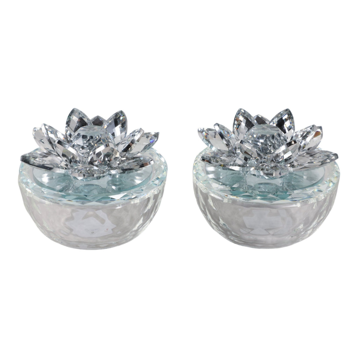 S/2 Glass Trinket Box Clear W/silver Lotus Top Box| Sagebrook Home