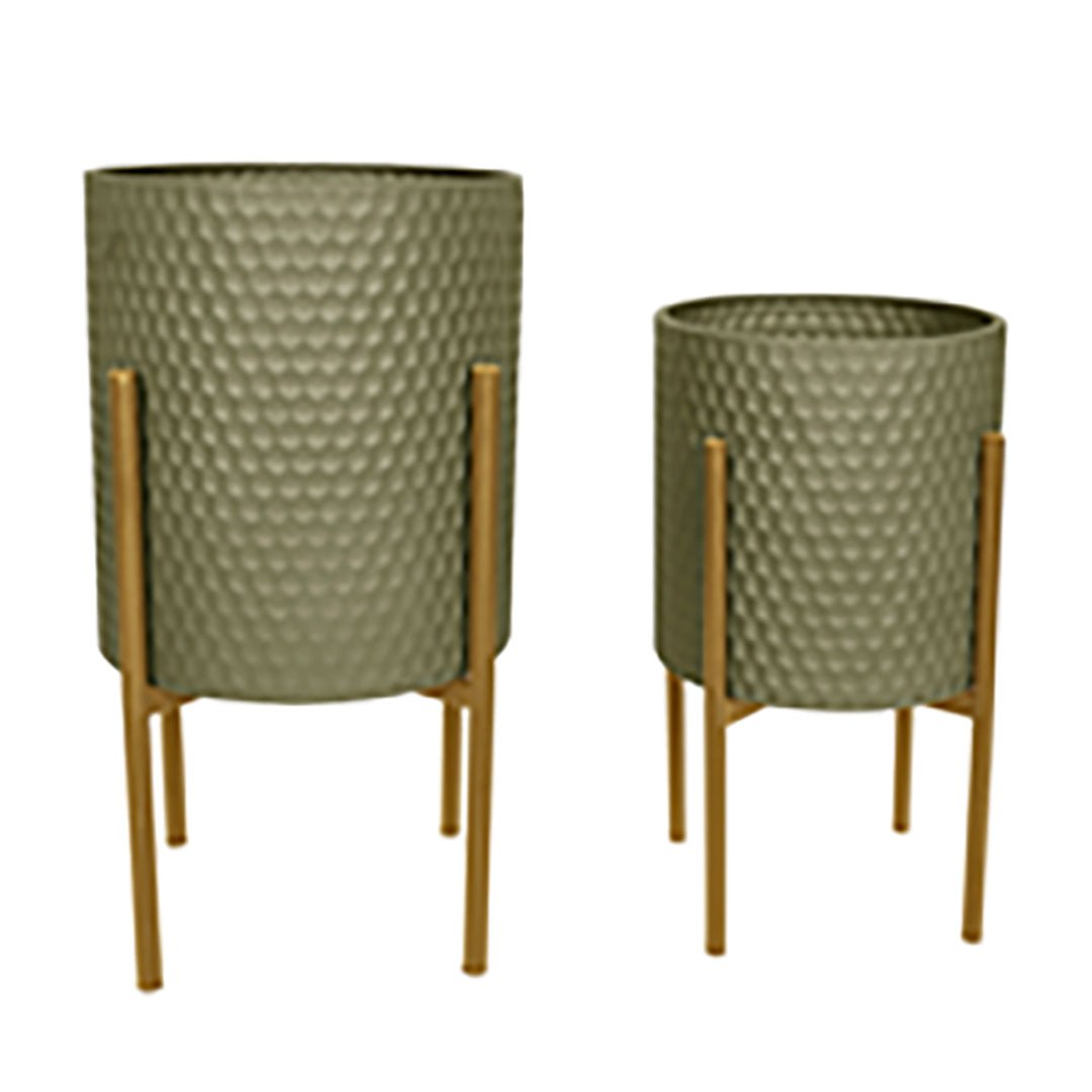 S/2 HONEYCOMB PLANTER ON METAL STAND, olive /gold Outdoor Planters| Sagebrook Home