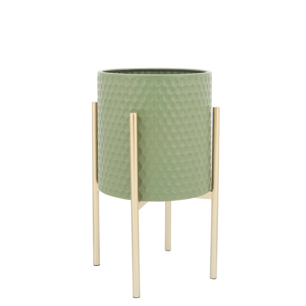 S/2 HONEYCOMB PLANTER ON METAL STAND, olive /gold Outdoor Planters| Sagebrook Home