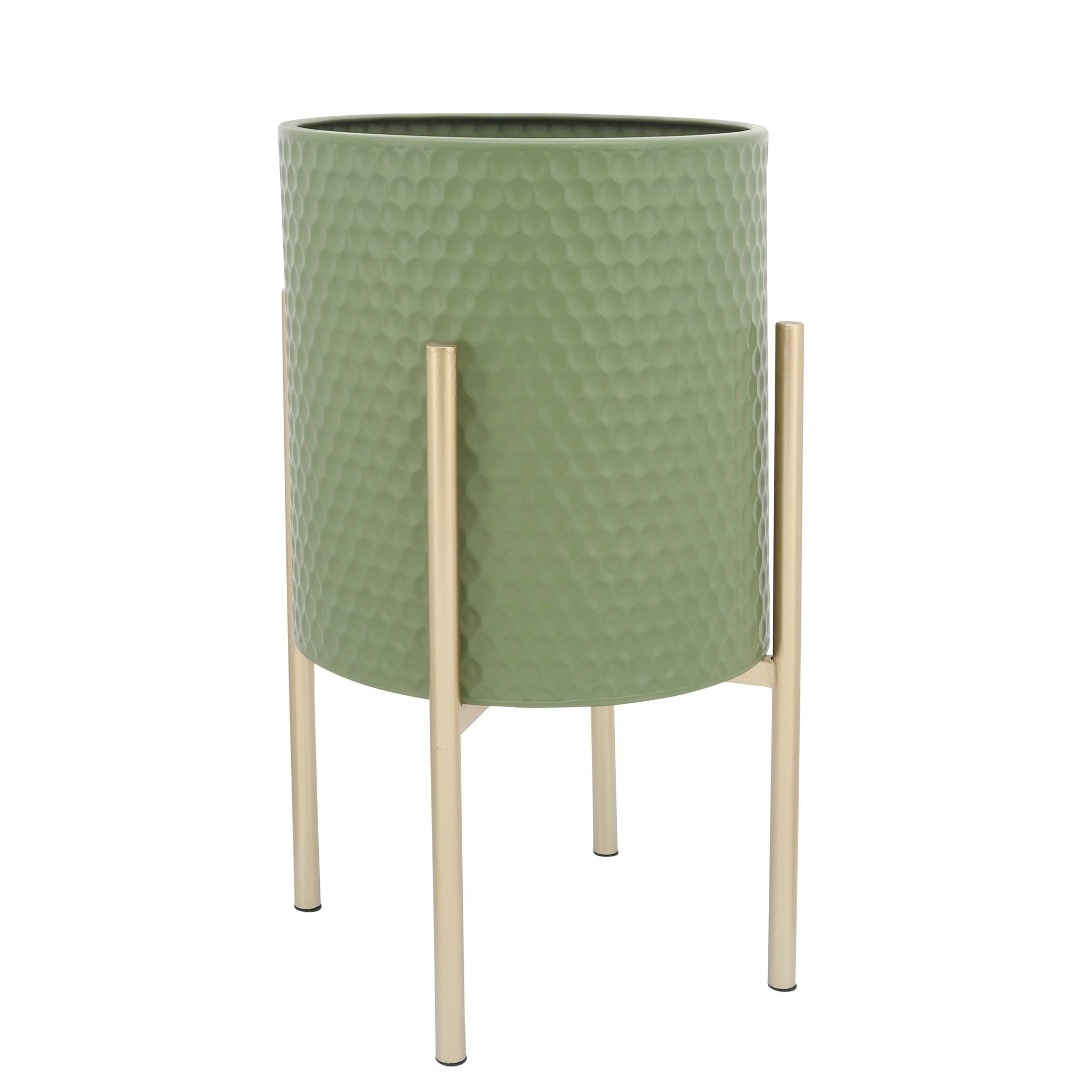 S/2 HONEYCOMB PLANTER ON METAL STAND, olive /gold Outdoor Planters| Sagebrook Home