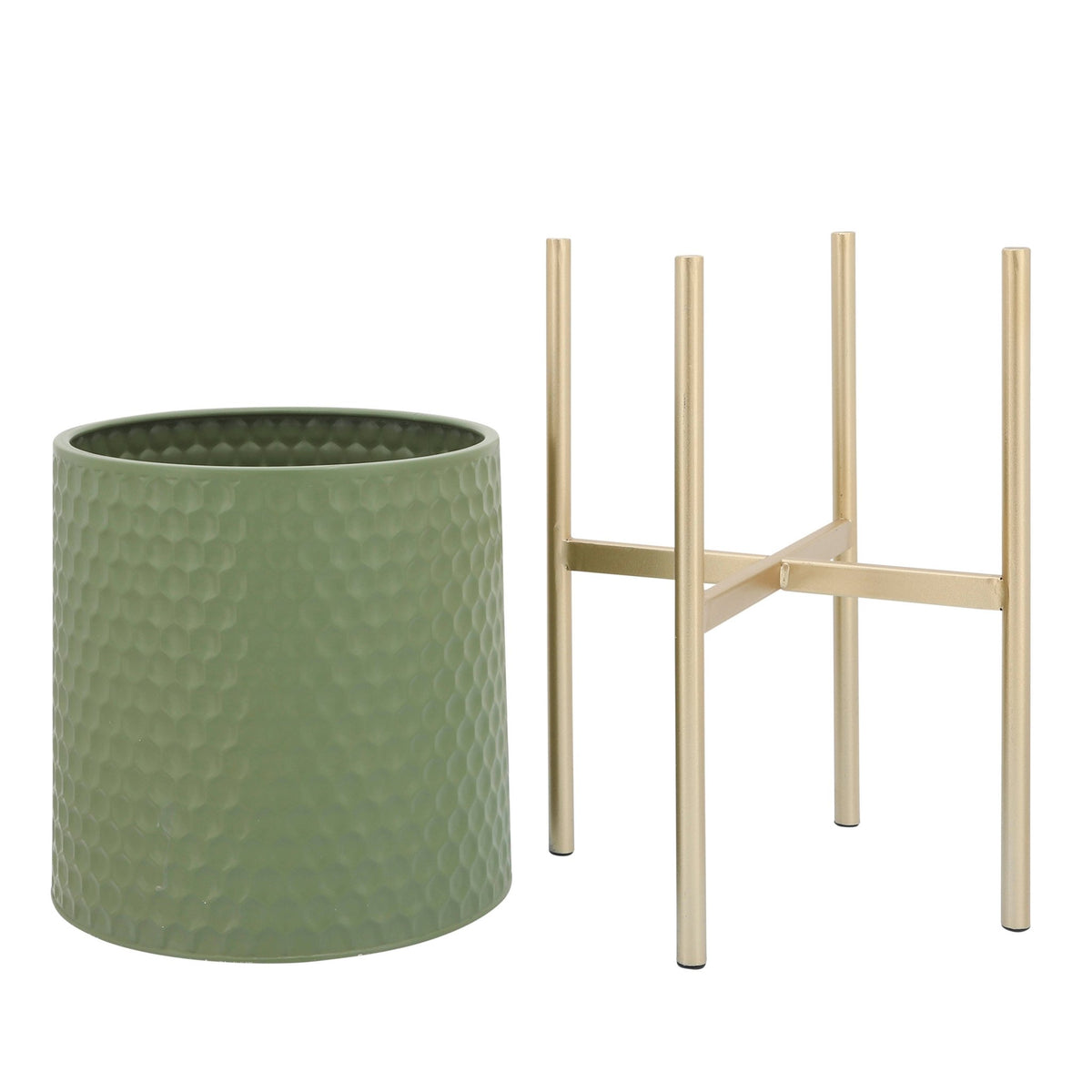 S/2 HONEYCOMB PLANTER ON METAL STAND, olive /gold Outdoor Planters| Sagebrook Home