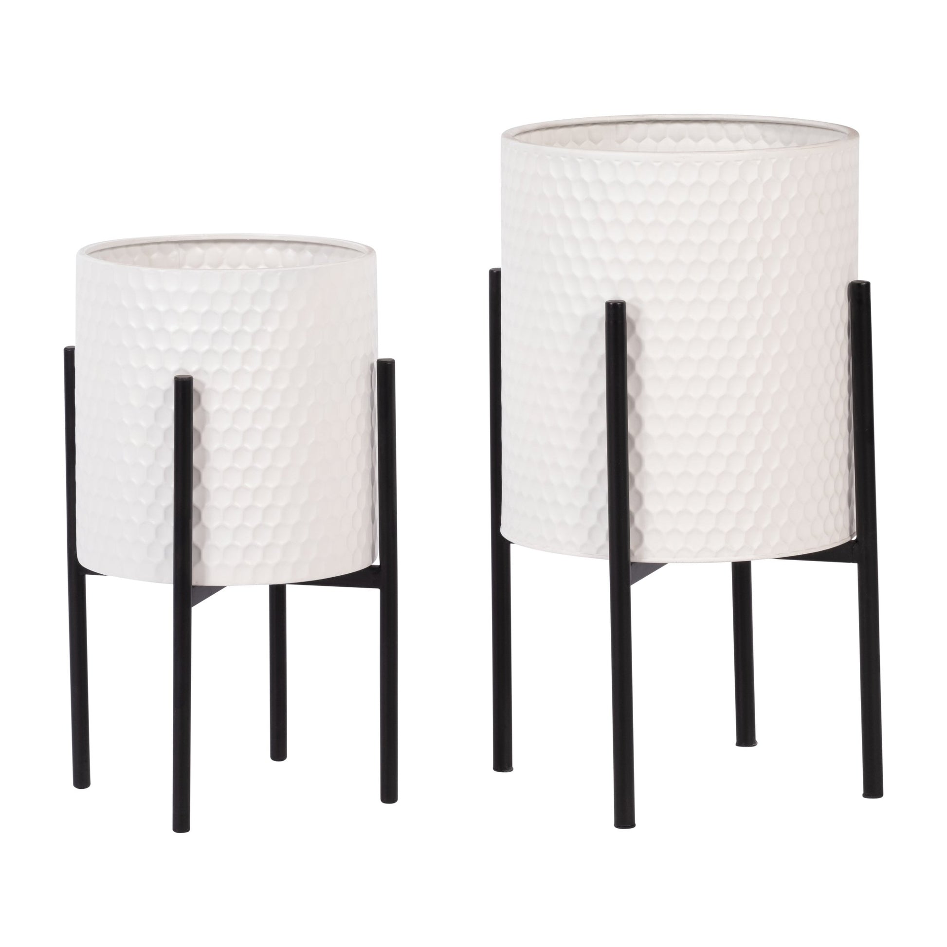 S/2 HONEYCOMB PLANTER ON METALSTAND, WHITE/BLK Outdoor Planters| Sagebrook Home