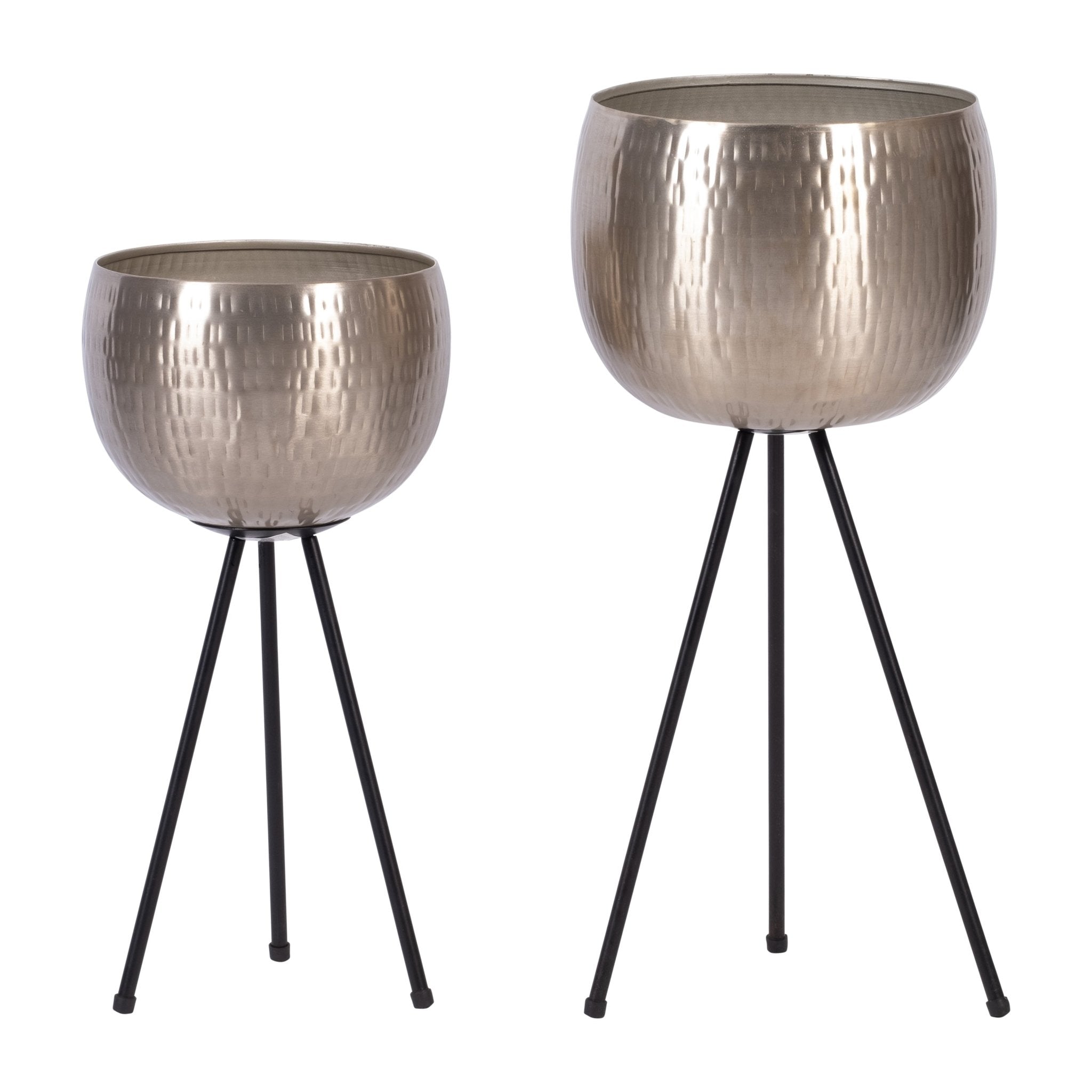 S/2 IRON 26"/22" HAMMERED BOWLPLANTERS, SILVER Outdoor Planters| Sagebrook Home