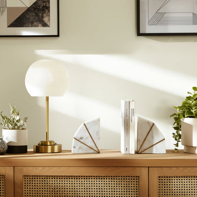 S/2 MARBLE 4"H ACCENT BOOKENDS W/GOLD INLAYS,WHT - Al Rugaib Furniture