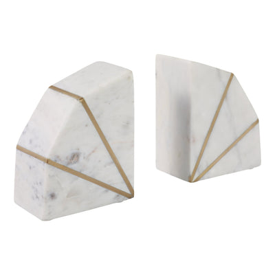 S/2 MARBLE 4"H ACCENT BOOKENDS W/GOLD INLAYS,WHT - Al Rugaib Furniture