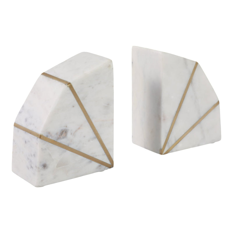 S/2 MARBLE 4"H ACCENT BOOKENDS W/GOLD INLAYS,WHT - Al Rugaib Furniture
