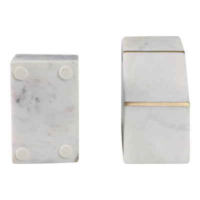 S/2 MARBLE 4"H ACCENT BOOKENDS W/GOLD INLAYS,WHT - Al Rugaib Furniture