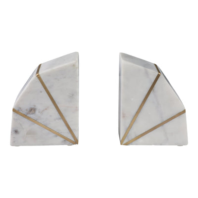 S/2 MARBLE 4"H ACCENT BOOKENDS W/GOLD INLAYS,WHT - Al Rugaib Furniture