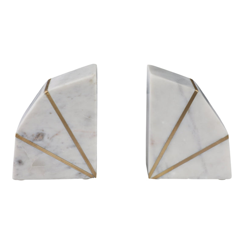 S/2 MARBLE 4"H ACCENT BOOKENDS W/GOLD INLAYS,WHT - Al Rugaib Furniture