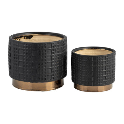 S/2 MESH METALLIC PLANTERS 6/8", BLACK - Al Rugaib Furniture