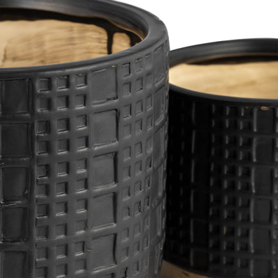 S/2 MESH METALLIC PLANTERS 6/8", BLACK - Al Rugaib Furniture