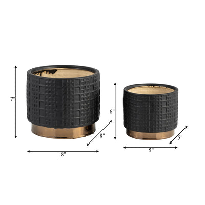 S/2 MESH METALLIC PLANTERS 6/8", BLACK - Al Rugaib Furniture