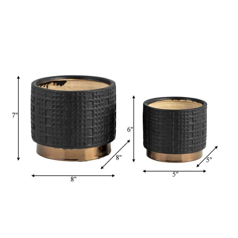 S/2 MESH METALLIC PLANTERS 6/8", BLACK - Al Rugaib Furniture