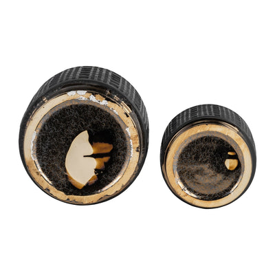 S/2 MESH METALLIC PLANTERS 6/8", BLACK - Al Rugaib Furniture