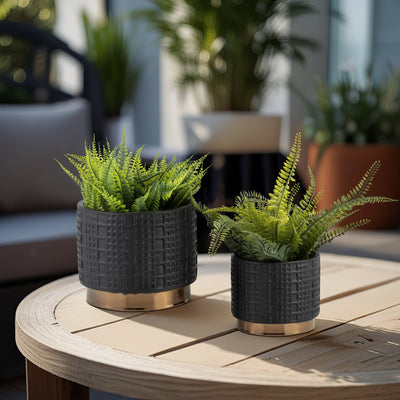 S/2 MESH METALLIC PLANTERS 6/8", BLACK - Al Rugaib Furniture