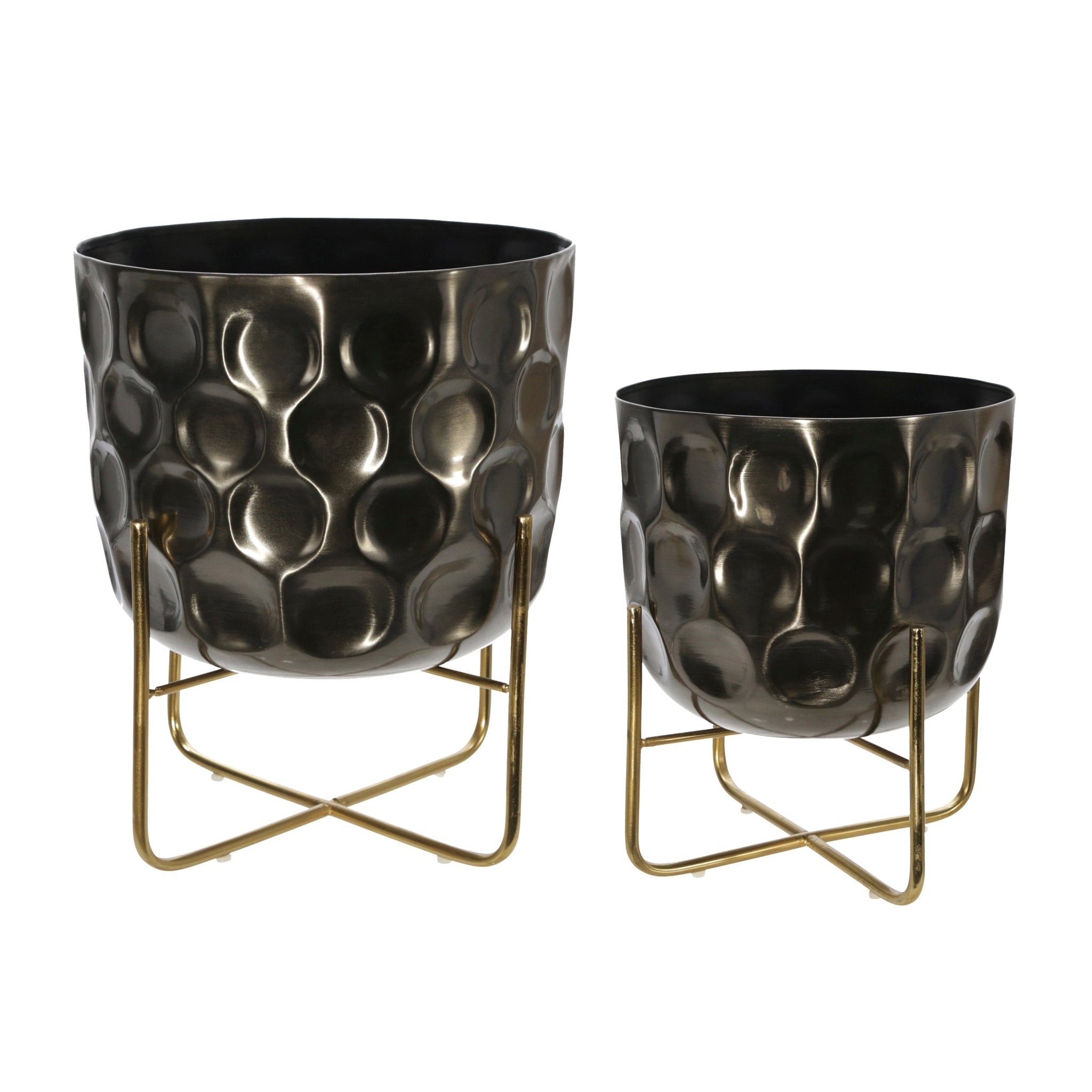 S/2 METAL 12/15" HAMMERED PLANTER, GUNMETAL Outdoor Planters| Sagebrook Home