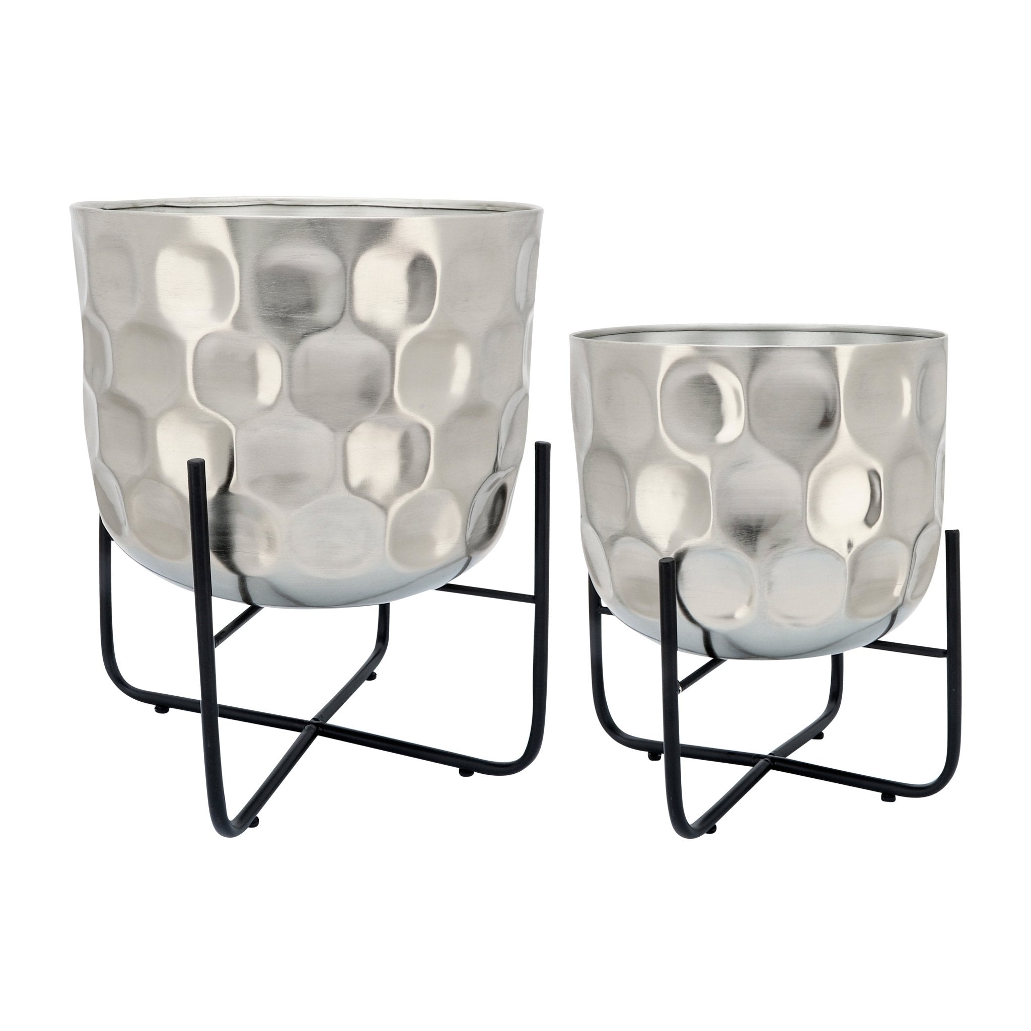 S/2 METAL 12/15" HAMMERED PLANTER, SILVER Outdoor Planters| Sagebrook Home