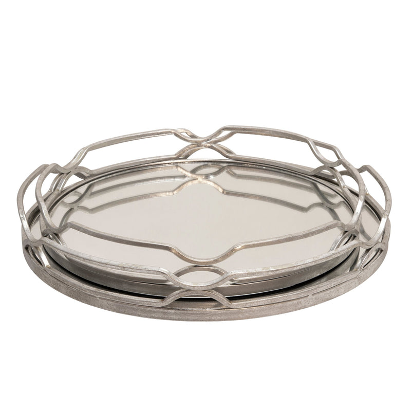 S/2 METAL 18/16" ROUND TRAYS, SILVER LEAF - Al Rugaib Furniture