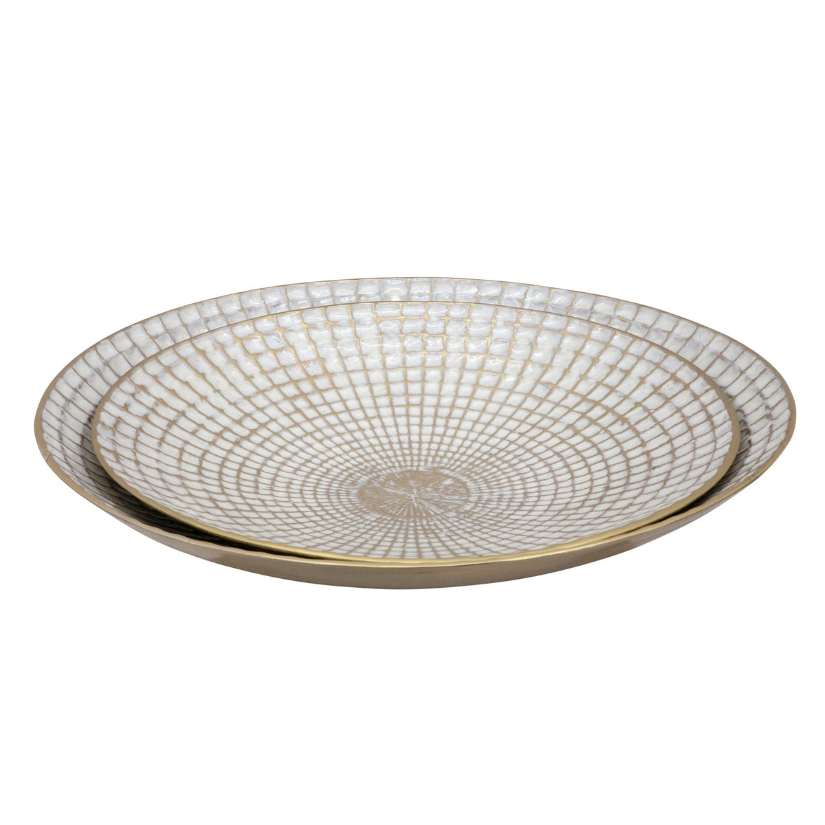 S/2 METAL 18/21" ROUND PLATES, IVORY/CHAMPAGNE Bowl| Sagebrook Home