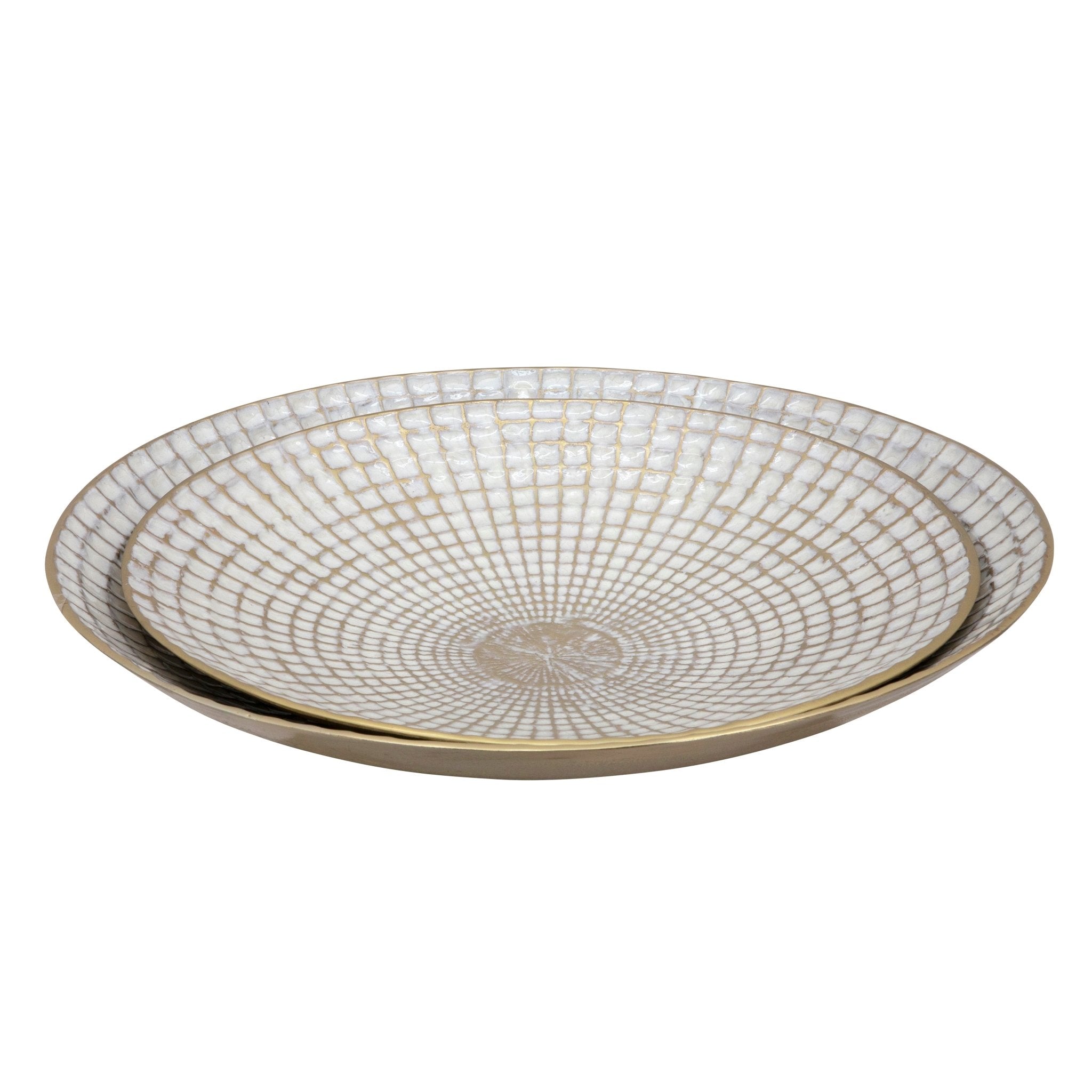 S/2 METAL 18/21" ROUND PLATES, IVORY/CHAMPAGNE Bowl| Sagebrook Home