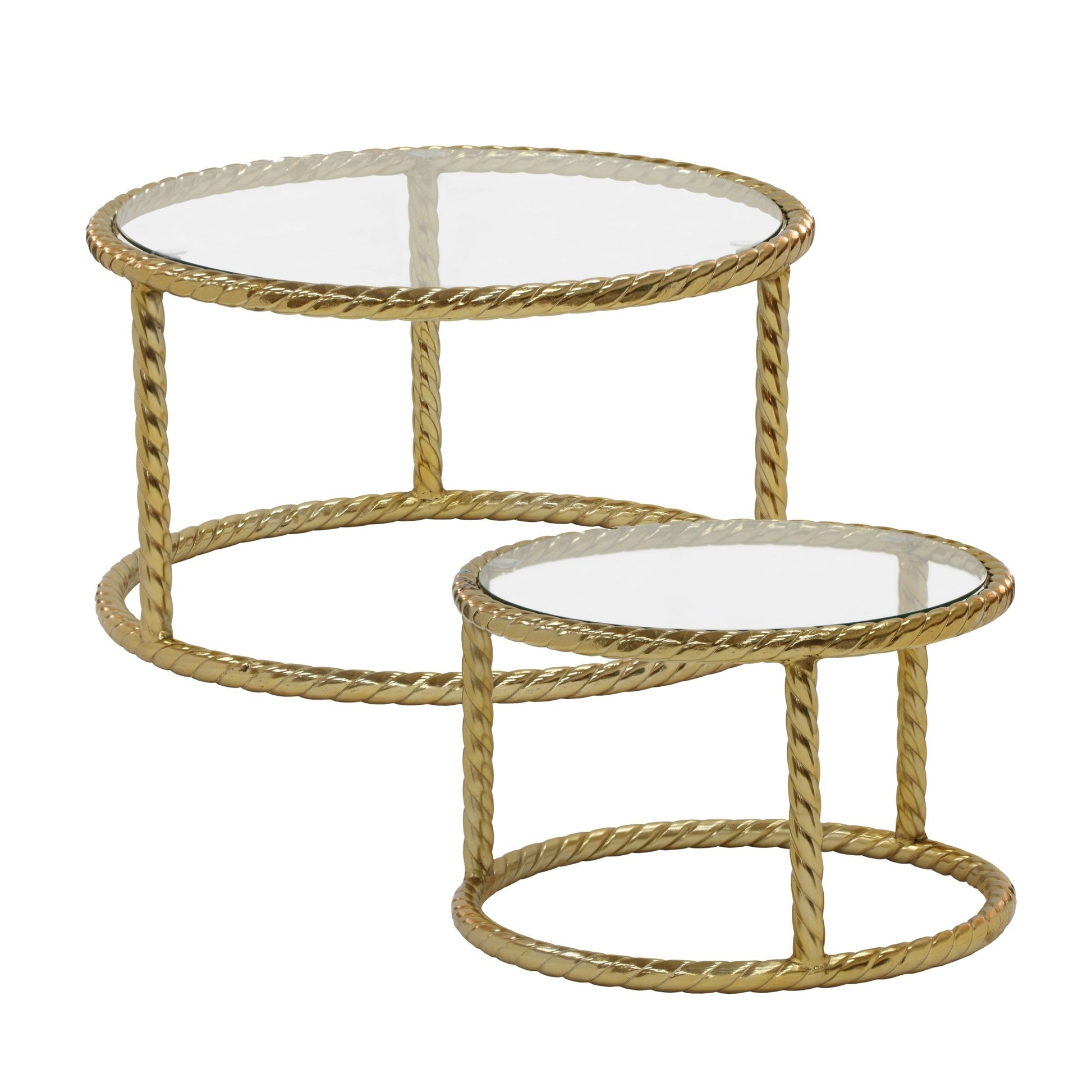 S/2 METAL 22/28" ROPE SIDE TABLES, GOLD Accent & End Tables| Sagebrook Home