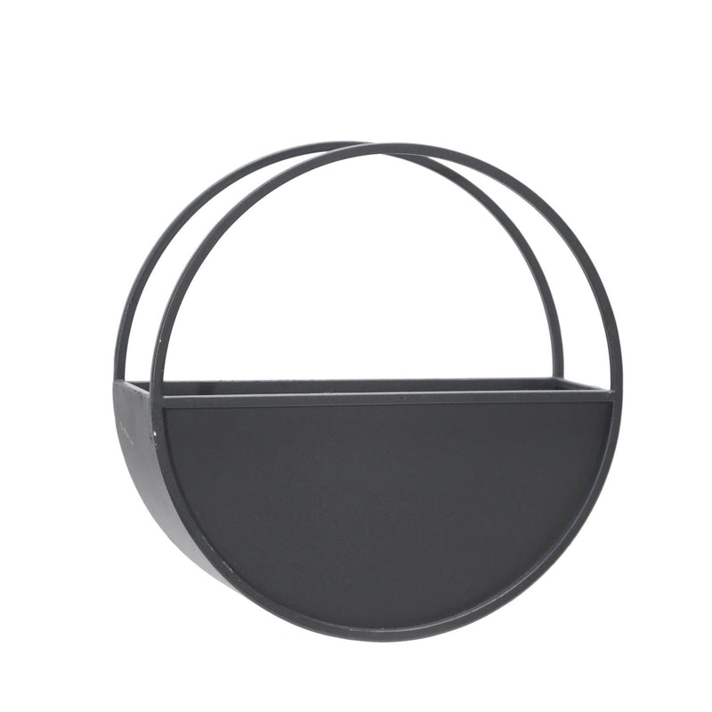 S/2 METAL 9/12" ROUND WALL PLANTERS, BLACK - Al Rugaib Furniture