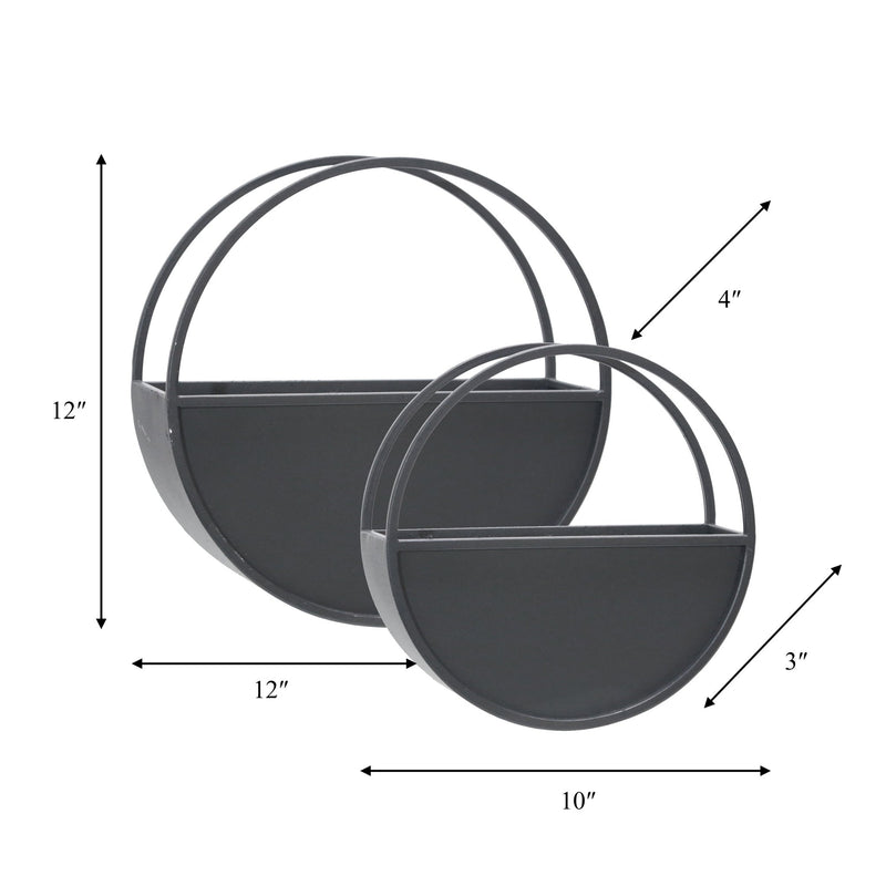 S/2 METAL 9/12" ROUND WALL PLANTERS, BLACK - Al Rugaib Furniture