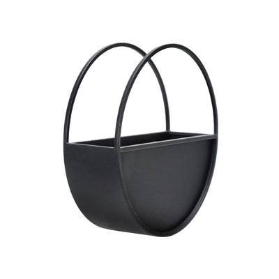 S/2 METAL 9/12" ROUND WALL PLANTERS, BLACK - Al Rugaib Furniture
