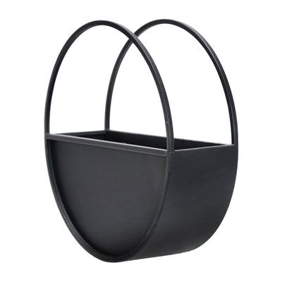 S/2 METAL 9/12" ROUND WALL PLANTERS, BLACK - Al Rugaib Furniture