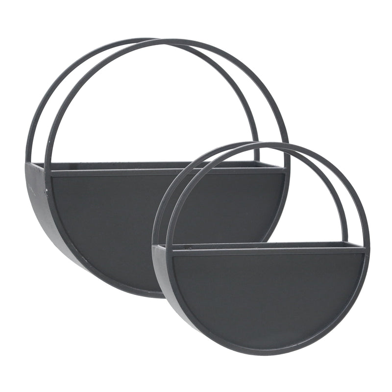 S/2 METAL 9/12" ROUND WALL PLANTERS, BLACK - Al Rugaib Furniture