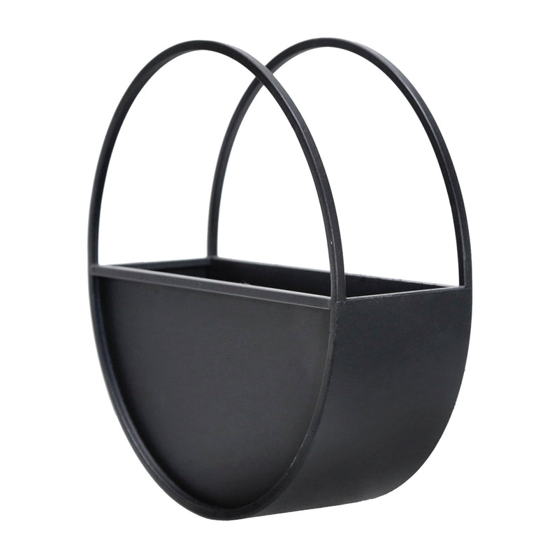 S/2 METAL 9/12" ROUND WALL PLANTERS, BLACK - Al Rugaib Furniture
