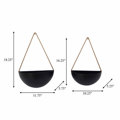 S/2 Metal Half Moon Wall Planters, Black - Al Rugaib Furniture
